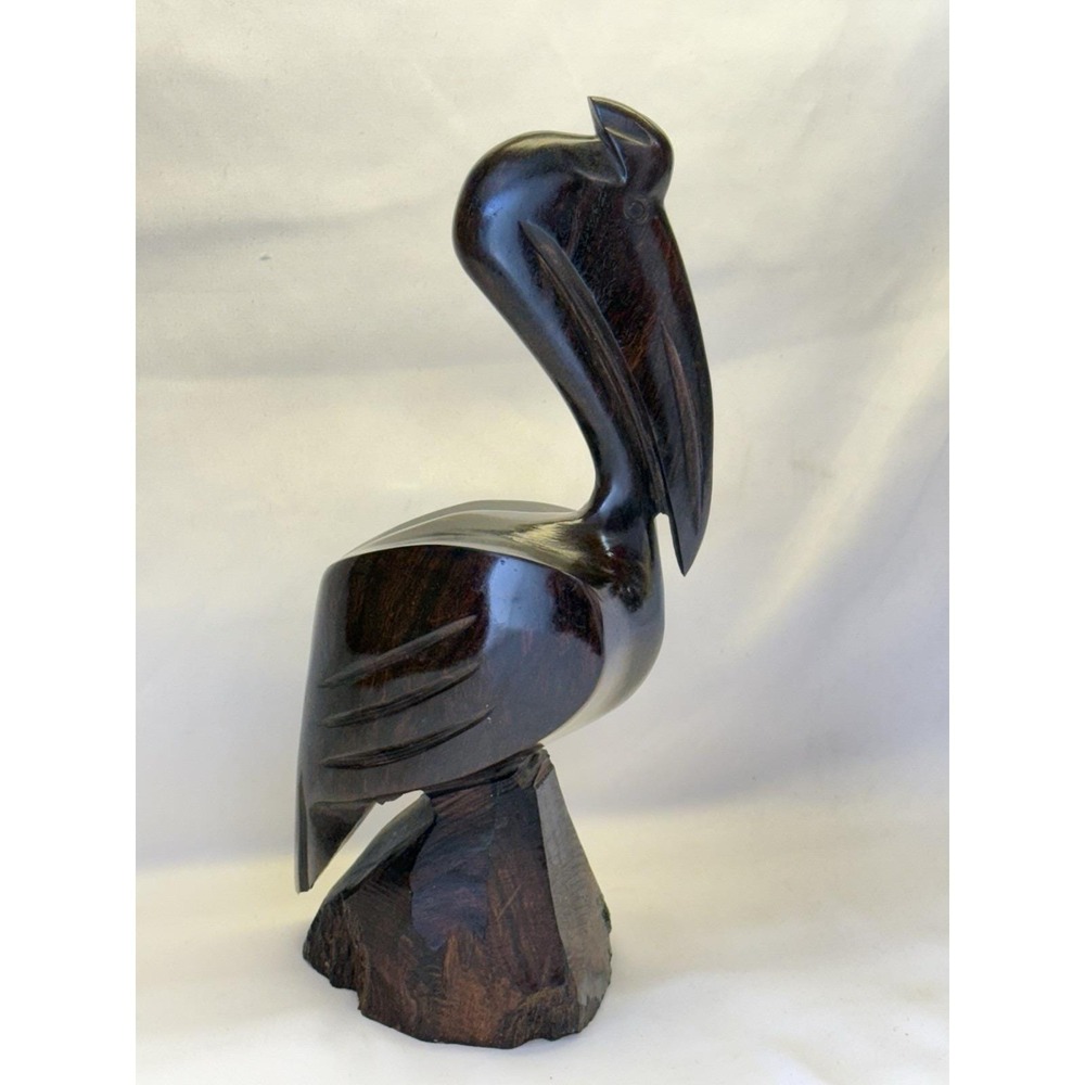 VTG Hand Carved Ironwood 10.25" Perched Pelican Wooden Sculpture